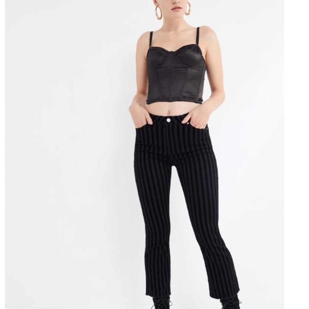 UO BDG velvet-stripe cropped kick flare jean